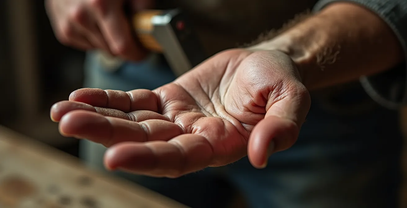 Vue macro d'une main de professionnel montrant différentes zones d'exposition aux risques