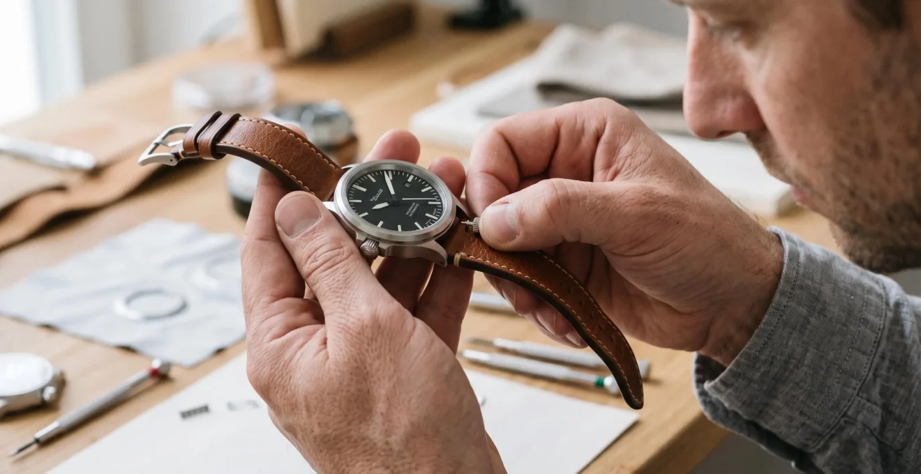 Gros plan sur des mains installant un bracelet de montre à système de changement rapide
