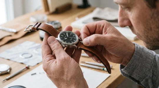 Gros plan sur des mains installant un bracelet de montre à système de changement rapide
